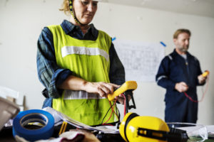 Electrician working house repair installation